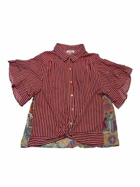 Umgee Striped Top Sz S Ruffle Paisley Boho Boutique Feminine Shirt Blouse